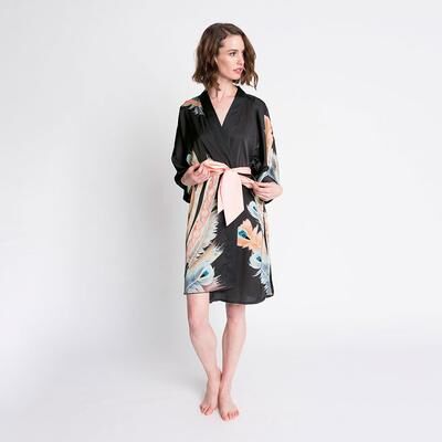 KIM + ONO Peacock Feather Kimono Robe - Short   KIM+ONO - black (final sale) / one size