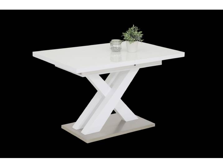 Esstisch ELVIRA 120 (160) cm x 80 cm Glasplatte weiß/silberfarbig