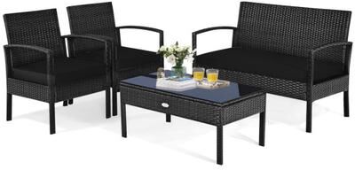Costway 4 Pieces Patio Rattan Cushioned Furniture Set-Black