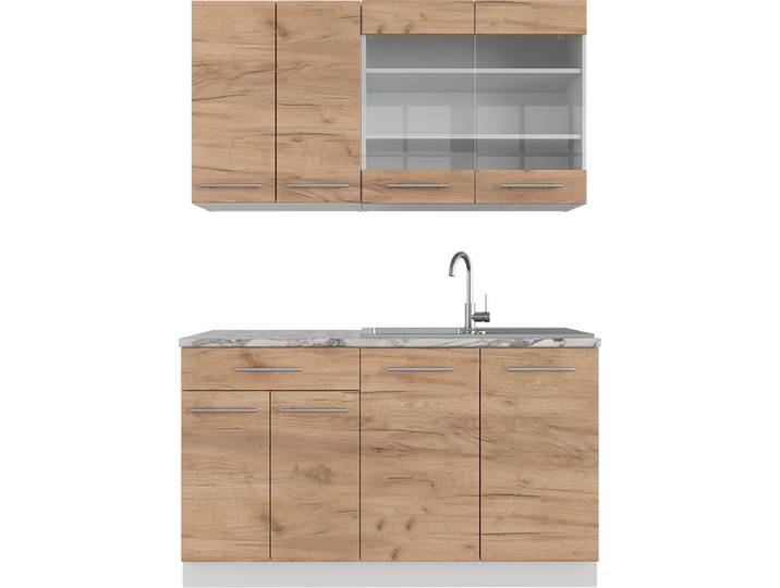 Singleküche Vicco Fame-Line Goldkraft Eiche/Weiß 140 cm , AP Marmor, Model 42527