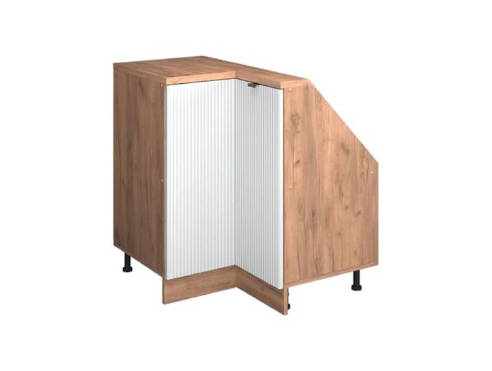 Vicco Dachschrägenschrank Eckschrank Rion, Weiß Riffel/Goldkraft Eiche 75.6 x 46 cm