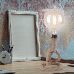 Vintage Tischleuchte in Seilform Tischlampe mit verknotetem Tau, Seil braun, 1x E27, IP20, LxBxH 20x20x33cm, Wohnzimmer Schlafzimmer