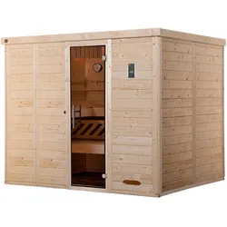 Weka Premium Massivholz-Elementsauna Kemi 5 mit Glastür - 45 mm 7,5 kW Bio-Kombiofen BioS inkl. Steuerung inkl. Steuerung
