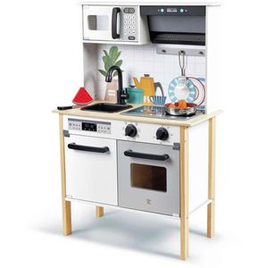 Hape Kinderküche E3216 Moderne Smart-Home-Küche, aus Holz, 60 x 92 x 30 cm, Licht & Sound, mit Zubehör
