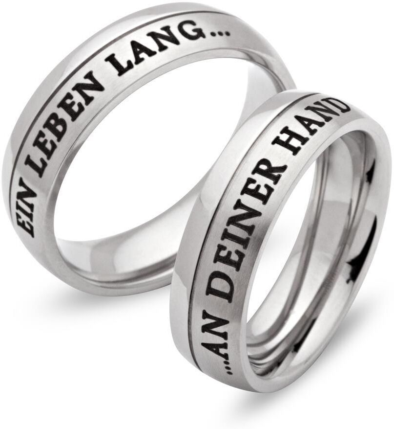Unique Trauringe Edelstahl Eheringe mit Lasergravur silber