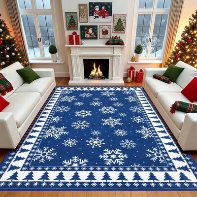 Garvee Christmas Snowflake Xmas Tree Border Area Rug