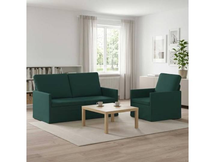 Sofa-Set 2 Stück Dunkelgrün Stoff Metallrahmen,100 % Polyester,Schaumstofffüllung,Kissen-Rücken-Design,inkl. Montageanleitung