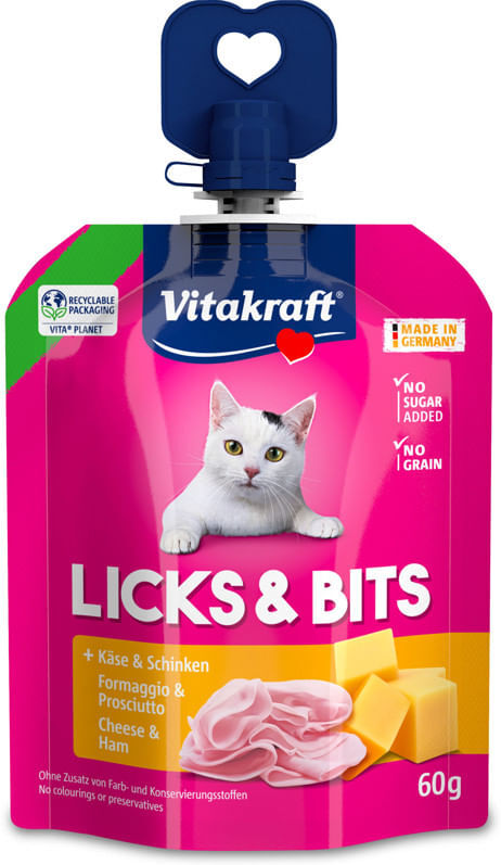 Vitakraft Licks & Bits Snack Cremoso per Gatti 60g PROSCIUTTO