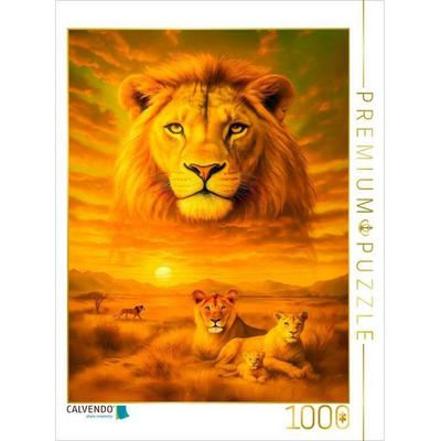 CALVENDO Puzzle König der Savanne - Magischer Löwe in Doppelbelichtung | 1000 Teile Lege-Größe 64x48cm Foto-Puzzle für glückliche Stunden