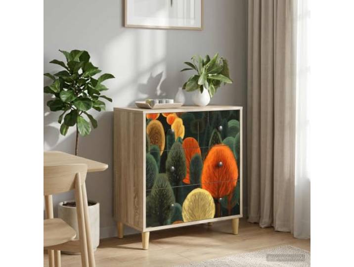 VIHHQGC Kommode Zaandam Waldmuster 66 x 36,5 x 75 cm Holzwerkstoff Erhöhte Füße, Luftzirkulation, verstärkte Struktur, viel Stauraum, dekoratives Muster, Schlafzimmer, Wohnzimmer