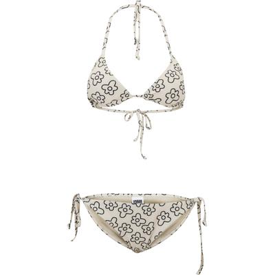 Bügel-Bikini URBAN CLASSICS "Urban Classics Damen Ladies Triangle Pattern Bikini", Damen, Gr. L, N-Gr, beige (schwarzflower), 85% Polyester, 15% Elasthan, Bikini-Sets Bügel-Bikini
