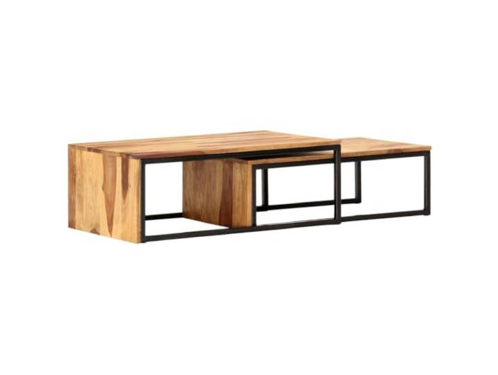 Tmriohed Satztische 2er Set Massivholz Akazie Couchtisch Rustikal Platzsparende Beistelltische aus Akazienholz und Metall im 2er Set für Wohnzimmer und Schlafzimmer.