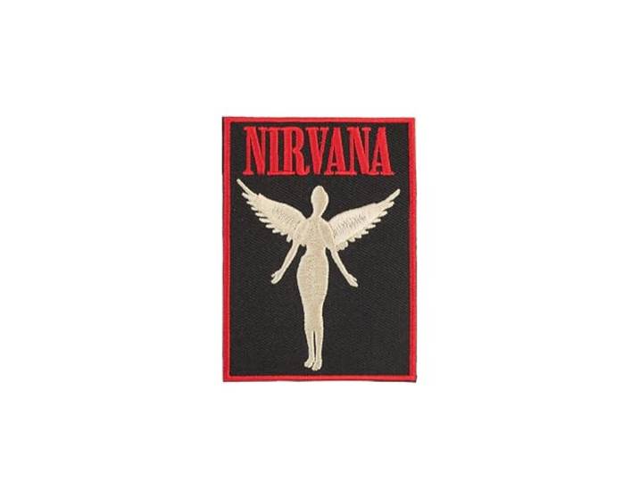 Nirvana Engelachtige geweven opstrijkbare patch, Zwart/Rood, Eén maat