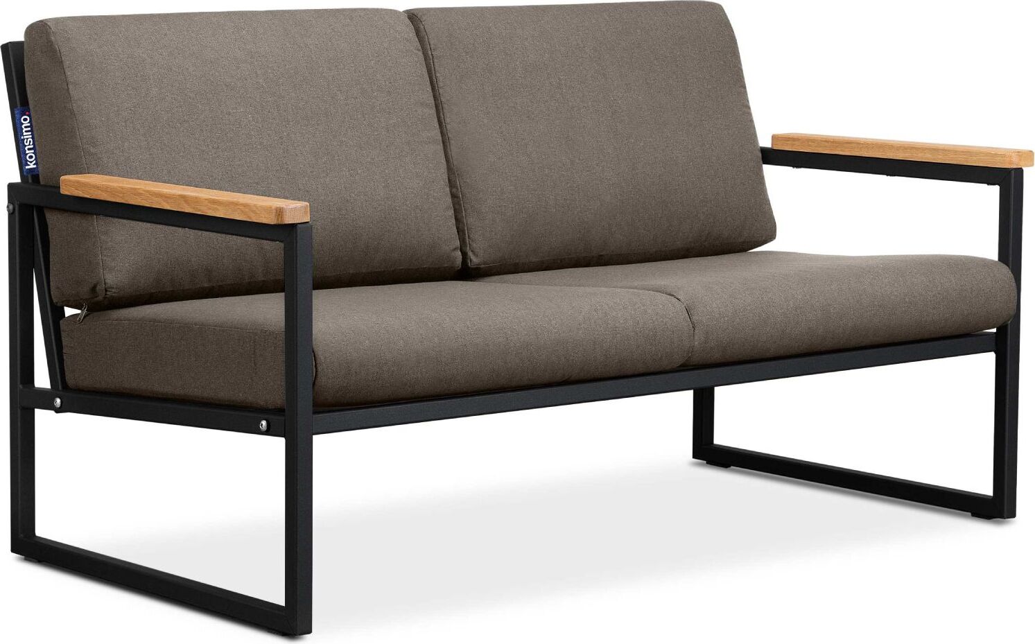 Konsimo Korrosionsbeständige Gartensofas ''TRIBO'', Schwarz/Beige, Stahl/Schaumstoff/Stoff/Holz, Loft, 130x65x60cm