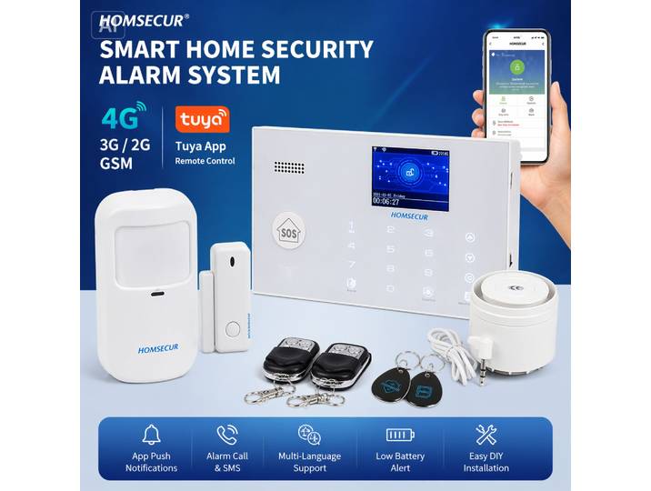 Système d'alarme anti-intrusion sans fil HOMSECUR avec menu multilingue, SMS et numérotation automatique, 4G WIFI