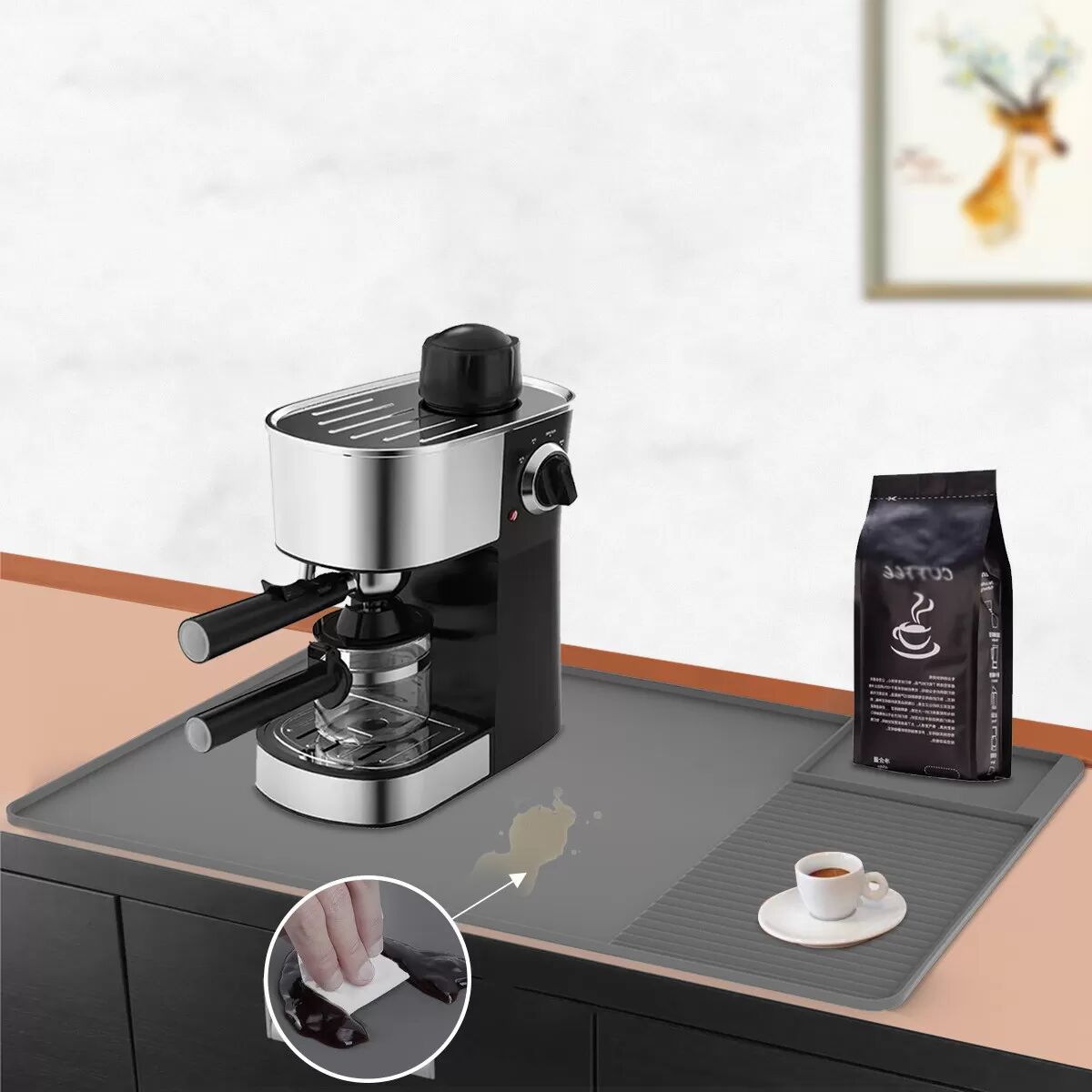 INF Tapis en silicone pour machine à café Gris