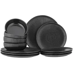 Bloomingville Neri Geschirrset, Schwarz, Steingut, Set 4x3 Teil