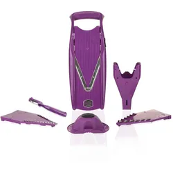 Börner V5 PowerLine Plus Set Gemüsehobel, Obst- & Gemüseschneider mit Fruchthalter, Scheibeneinschub, Sparschäler, 10 Schnittarten, 6 tlg. Set, Violett