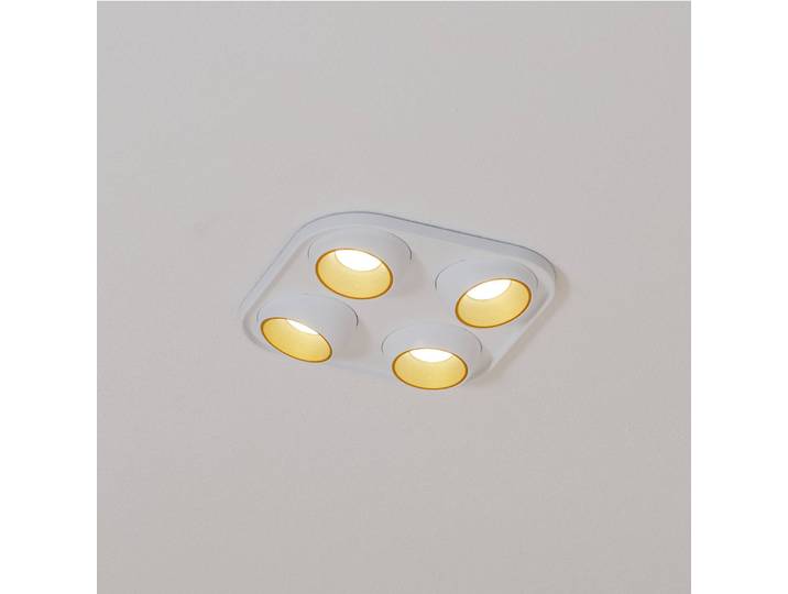 BEGA LED-Einbaustrahler Studio Line, weiß/messing, 4-fl. dimmbar, weiß / opal, für Wohn- / Esszimmer, Kunststoff, Deckenlampe