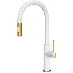 Q Company, Küchenarmatur, Jennifer Q Line Slim SteelQ Küchenmischer stehend weiss mit goldfarbenen Elementen (84818011)