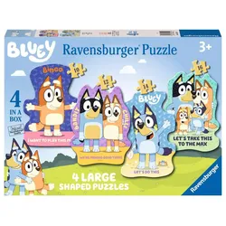 Ravensburger Kinderpuzzle 03132 - Bluey: Auf geht's! - 4 konturgeformte Puzzles mit 10, 12, 14 und 16 großen