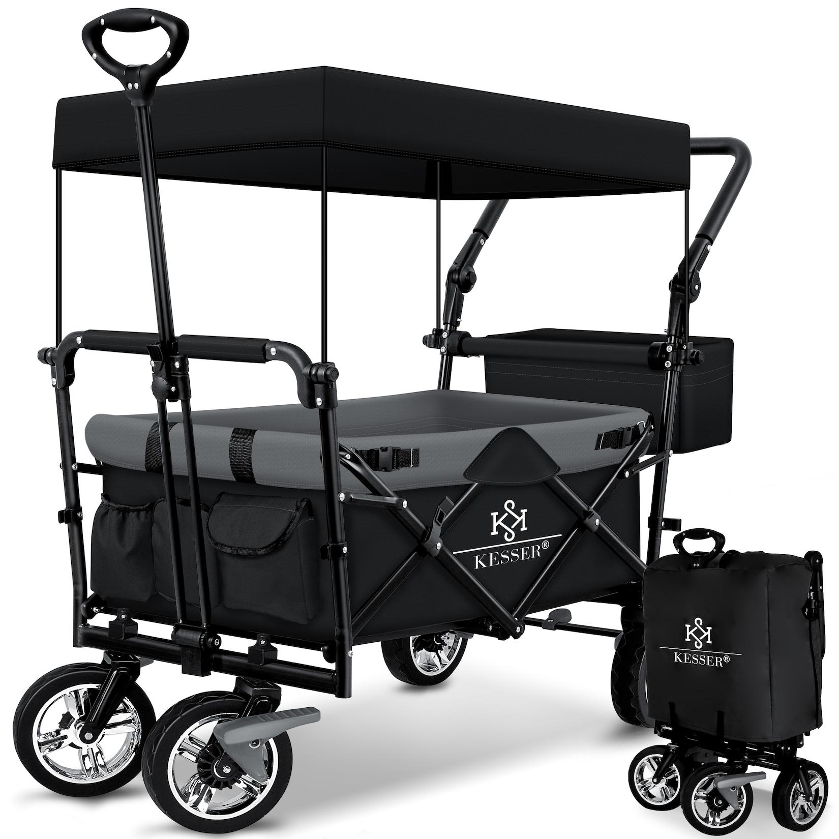 KESSER® Bollerwagen faltbar GT9000 Handwagen mit Dach Transportwagen max. belastbar bis 150kg mit Hartgummi-Räder & Feststellbremsen (Vorne & Hinten) Inkl. Abdeckung, Wetter & Sichtschutz
