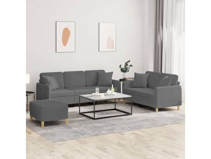 HEFZGDB 3-TLG. Sofagarnitur mit Kissen Dunkelgrau Stoff – Robuste Wohnlandschaft mit strapazierfähigem Bezug, atmungsaktivem Design und Stabiler Konstruktion aus Sperrholz