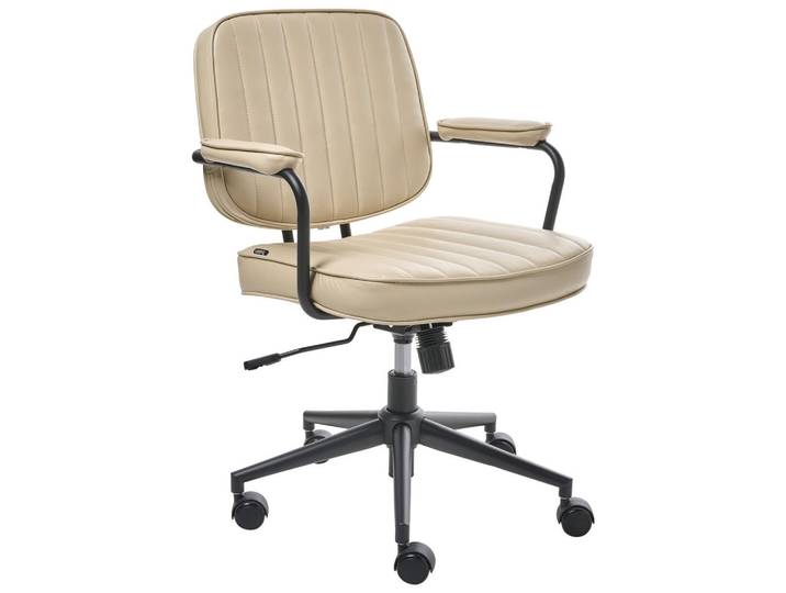 Beliani Schreibtischstuhl Kunstleder Beige Berne, Kunststoff, 60x80x60 cm, Büromöbel, Bürostühle, Drehstühle