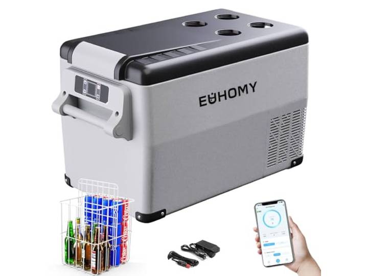 EUHOMY 30,6L Kompressor Kühlbox 12V/24V DC - Kühl-Gefrier-Kombi (-20℃~20℃) mit App & LCD-Display Tragbarer Campingkühlschrank für Wohnmobil, Auto, Boot 3-Stufen-Batterieschutz (ECO/MAX), ≤45dB