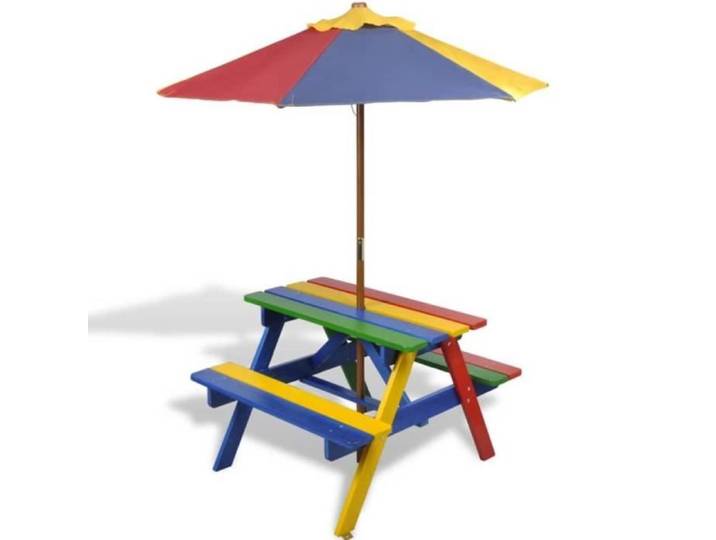 Table de pique-nique pour enfants - Bois-GXU - Avec parasol - Rouge