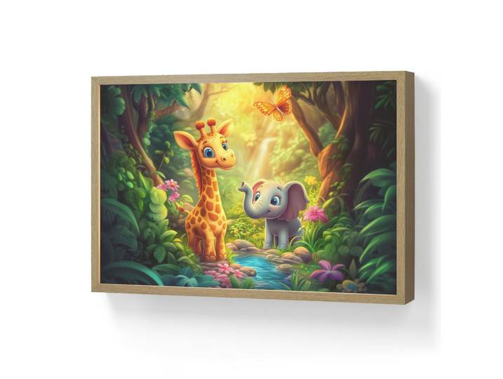 OnlyWow Nachttischlampe MIT Akku Giraffe - Elefant - Blumen - Dschungel 60x40 cm, Grün, Rechteckig, LED integrated, 60x40x8 cm, Lampen & Leuchten, Innenbeleuchtung, Nachtlichter