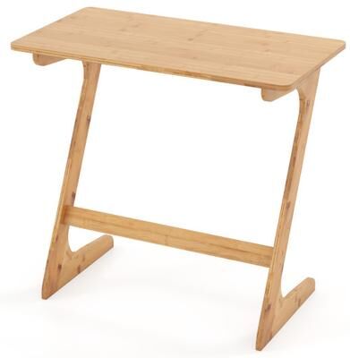 Costway Bamboo Z-Shaped Spacious Sofa Side Table with Space-Saving Tabletop-Natural