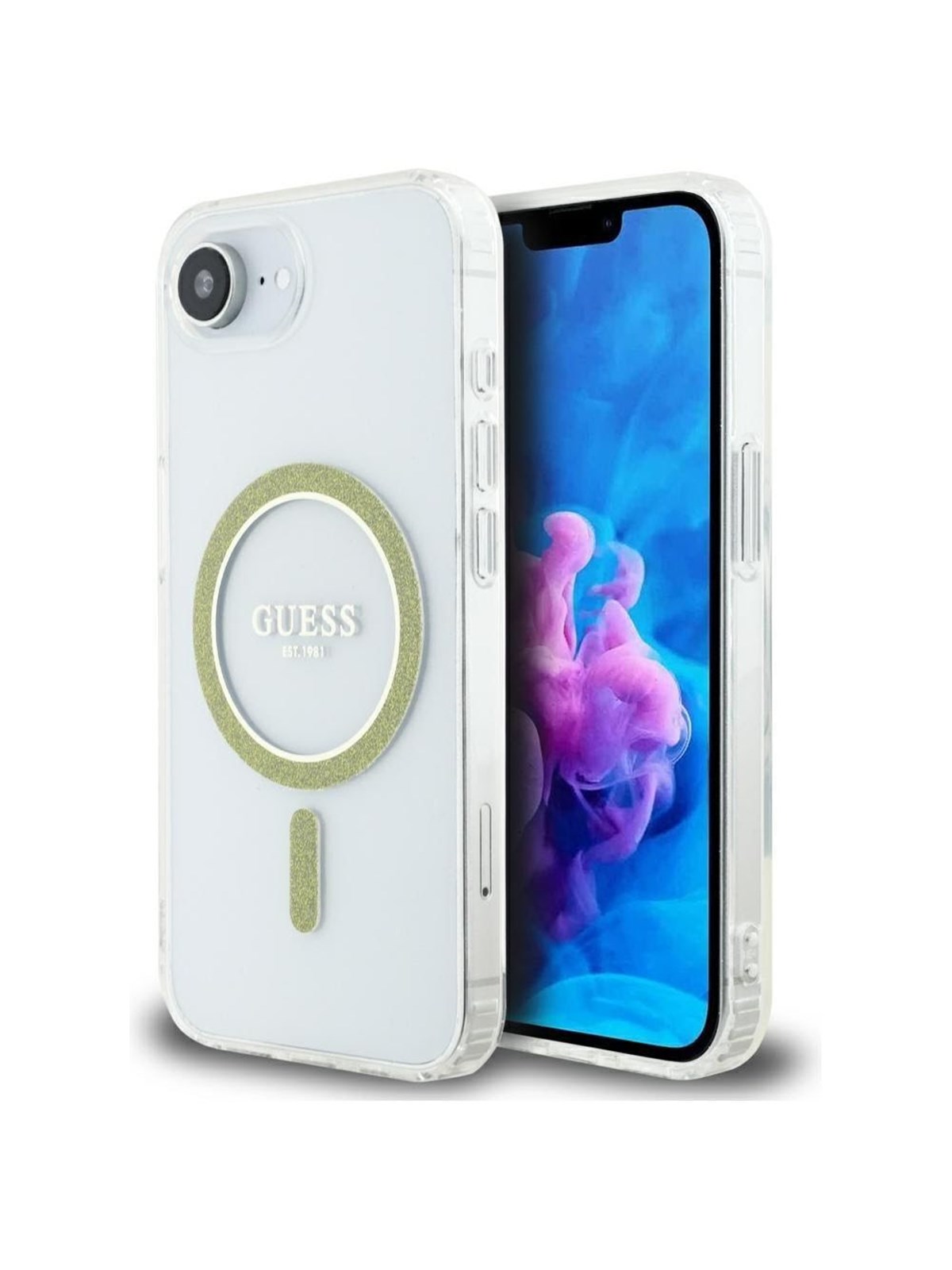 GUESS IML Glitter Circle MagSafe iPhone 16e Case - Clear