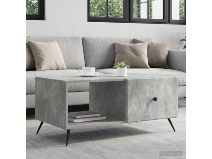 pokgdf Couchtisch Betongrau 90x50x40 cm Holzwerkstoff mit Stauraum Rechteckig, vintage Design, Metallknöpfe, konische Beine, pflegeleicht