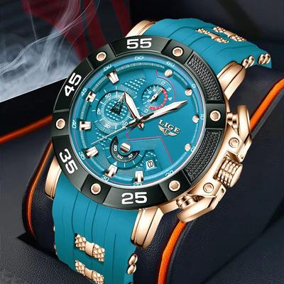 Inspired Finds LIGE Big Dial Military Sport Quartz Watch For Men silver Blue
