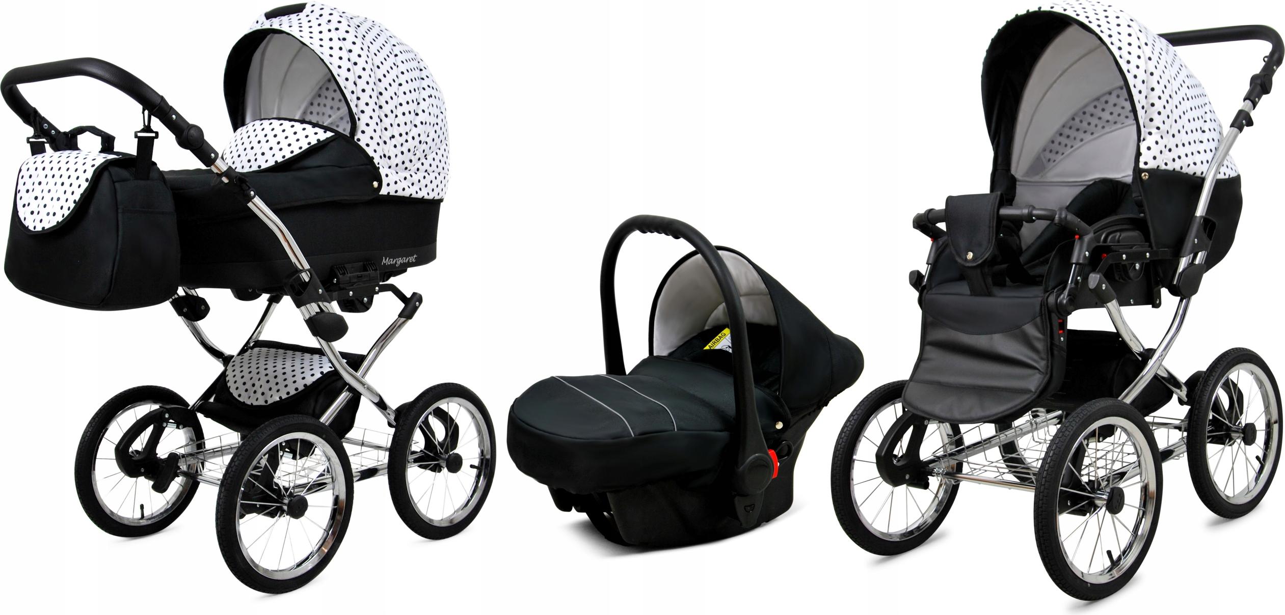 BabyLux Margaret Exclusive | 3in1 Kinderwagen Set | Black Dots | Kombikinderwagen | Kinderwagen