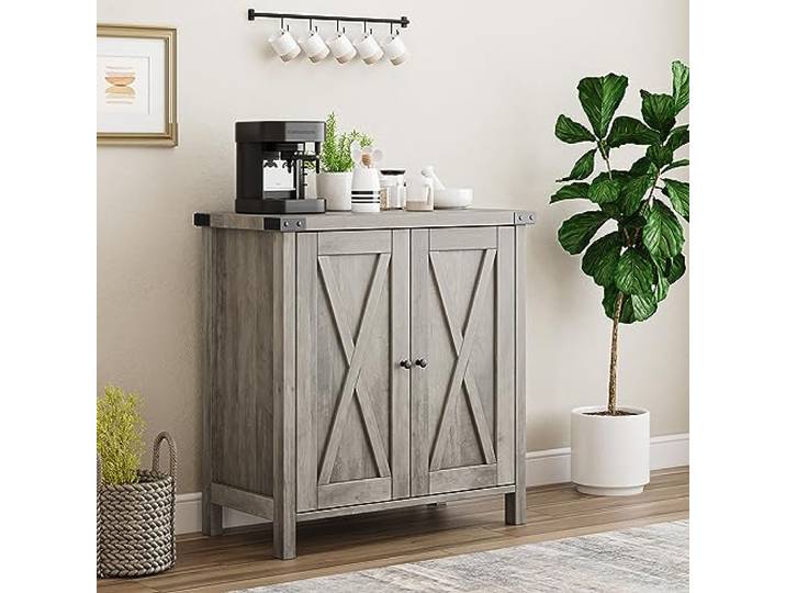 Danonlly Sideboard Buffet Beistellschrank Küchenschrank Aufbewahrungsschrank Akzentschrank Eingangsbereich aus MDF mit 2 Türen, Verstellbaren Ablagen für Küchen Wohnzimmer Esszimmer (Grau)
