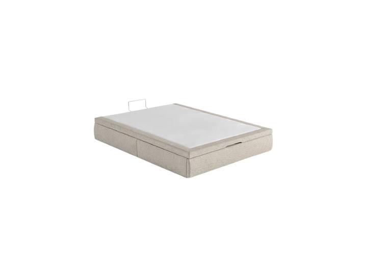 Lit coffre tapissé beige 160 × 200 cm avec tissus naturels