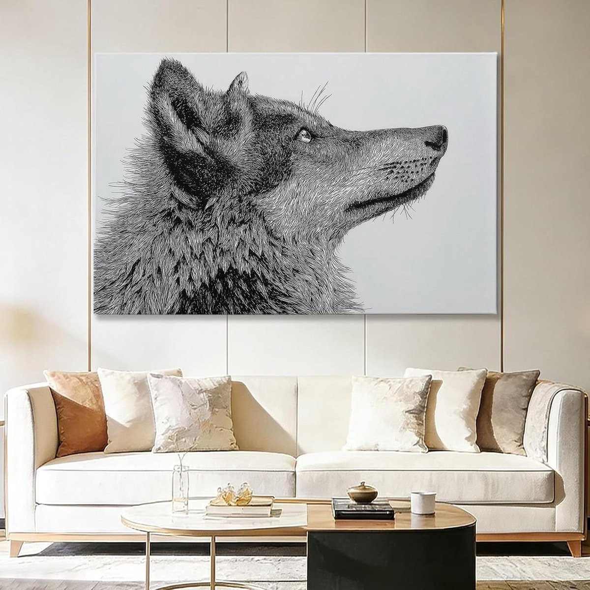 Canvas schilderij wolf wandkunst lichtgrijs 40 x 30 cm