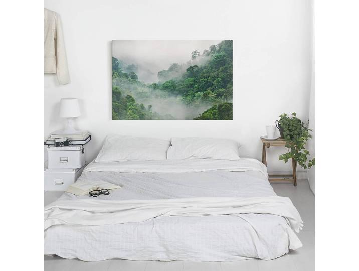 Leinwandbild Dschungel im Nebel I Leinen Grün 60cm