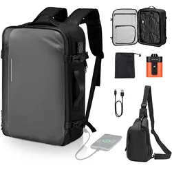 VEVOR Vakuum-Reiserucksack, 65 L, erweiterbarer Vakuum-Kompressions-Reiserucksack mit Pumpe, mit TSA-zugelassenem Schloss, USB-Ladeanschluss, wasserabweisendes Handgepäck, für Business, Grau
