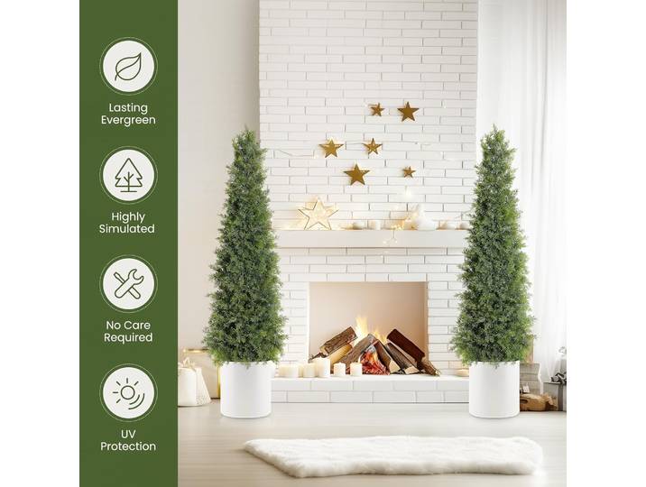 Arbre topiaire en cèdre artificiel de 3 pieds/4 pieds, ensemble de 2 plantes en pot en fausses cyprès protégées aux UV, décoration intérieure et extérieure de porche de noël