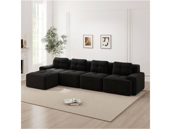 Canapé 4 places modulable SENVIRO profond en velours côtelé noir