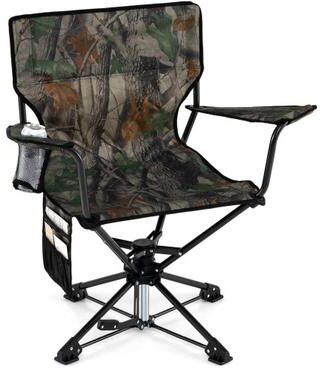 Costway 360° Swivel Hunting Chair Portable Foldable with Mesh Cup Holder and Storage Pockets-Green
