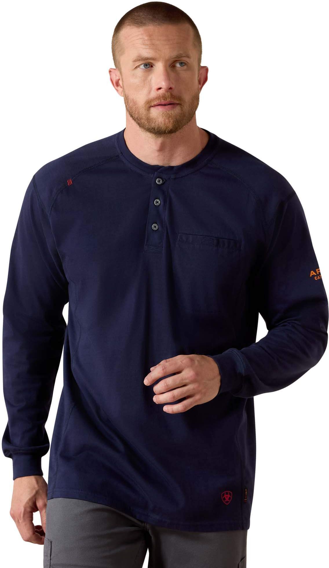 Men's Flame-Resistant Air Henley T-Shirt in Navy, Size: XL-T by Ariat