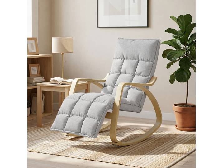 HOMCOM Rocking Chair Bois Repose-Pieds Ajustable 67x93x105cm Gris