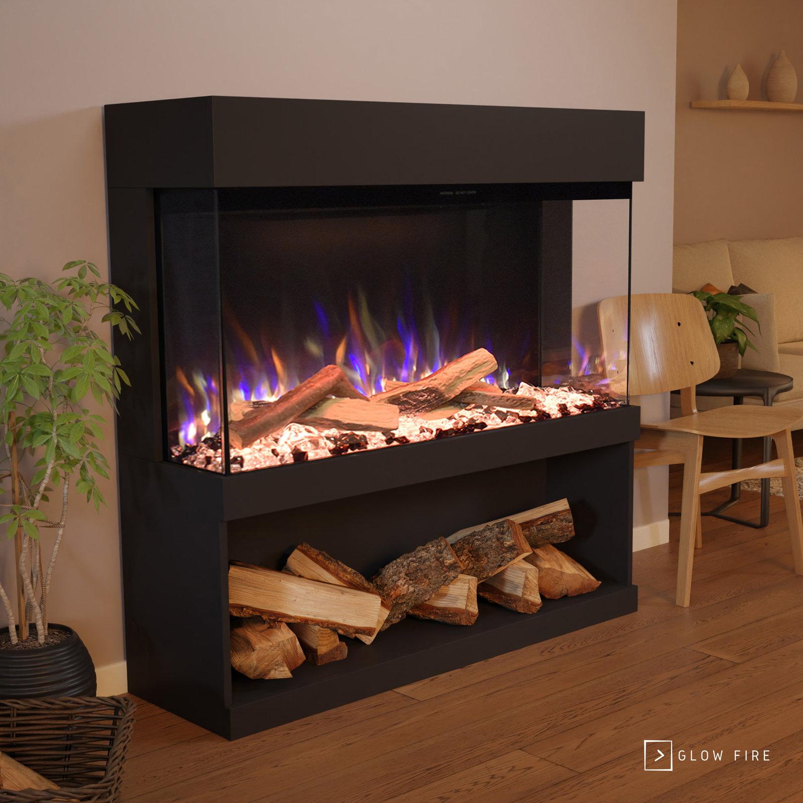 Glow Fire Elektrokamin 'PR17' in Schwarz| LED Standkamin in Schwarz mit Heizung (1500 W) | HxBxT: 130x131x40cm