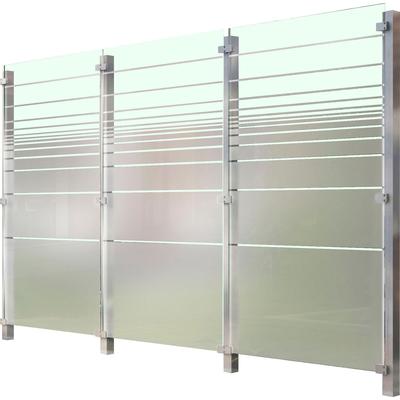 Zaun STAKET PRO, silber (silberfarben), Pfosten: 4 Stk., Edelstahl, Glas, Zaunelemente, Glaszaun, Gesamtlänge: 3,32 m, 4 Pfosten