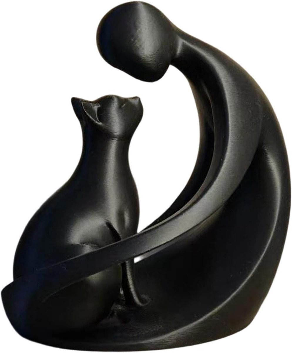 Zwart Kattenbeeld Decoratie - Man Kat Figuur - Hoogte: 11.5 cm