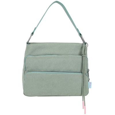 Schultertasche FRITZI AUS PREUSSEN "Donny Hobo", Damen, Gr. B/H/T: 17cm x 37cm x 29cm, grün, Baumwolle, unifarben, Taschen Schultertasche, mit aufgesetzten Vordertaschen